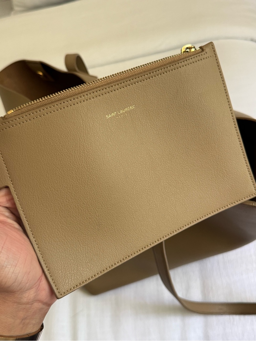 Saint Laurent YSL Large East/West Shopping Tote Purse Dark Beige Leather - Picture 10 of 17